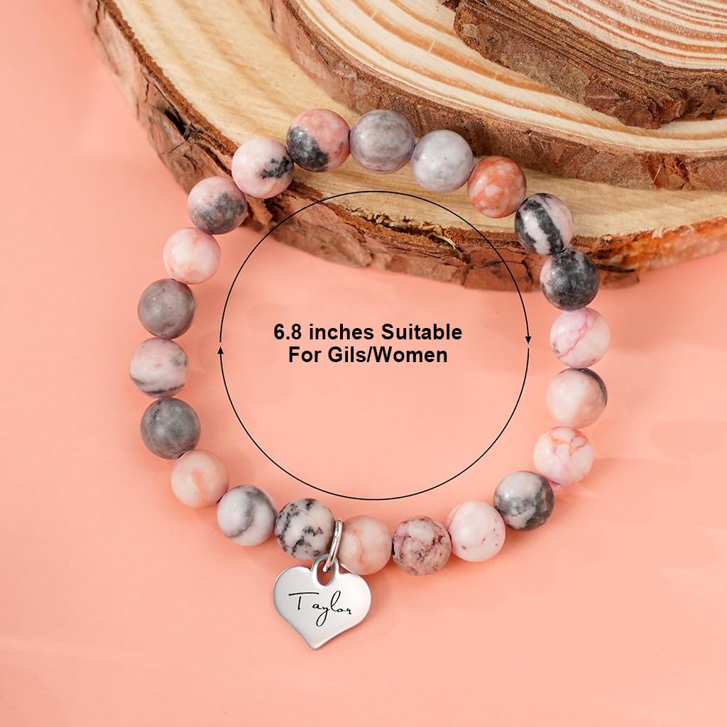 Venzina Taylor Swift Bracelet with Pink Stone Beads and Heart Charm for Women | Gift for Swifties