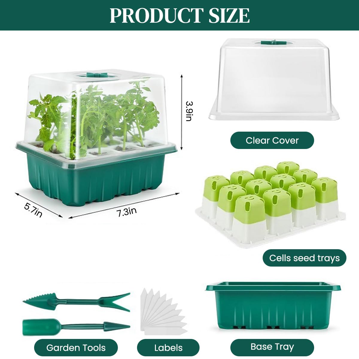 HASTHIP Seed Starter Tray for Germination with 12 Silicone Pots and Ventilation Lid | Includes Drip Tray and Seeding Tools
