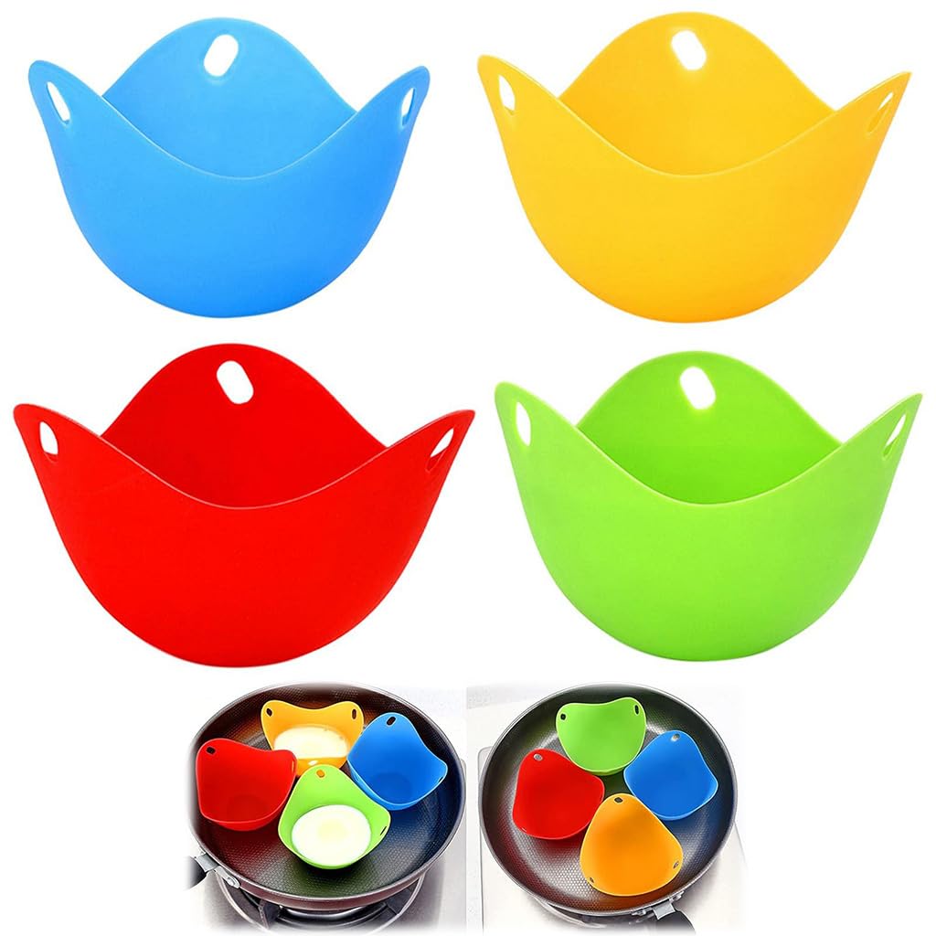 Supvox Poached Egg Maker for Microwave and Stovetop with Gripper Handle | 4 pcs BPA‑Free Silicone 9×9×6 cm