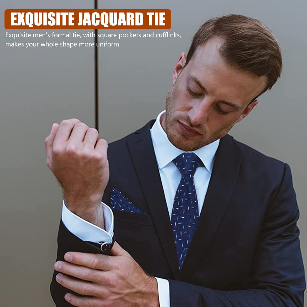 GUSTAVE Tie Set for Men with Pocket Square Cufflinks and Tie Clip | Blue Jacquard Formal Accessory