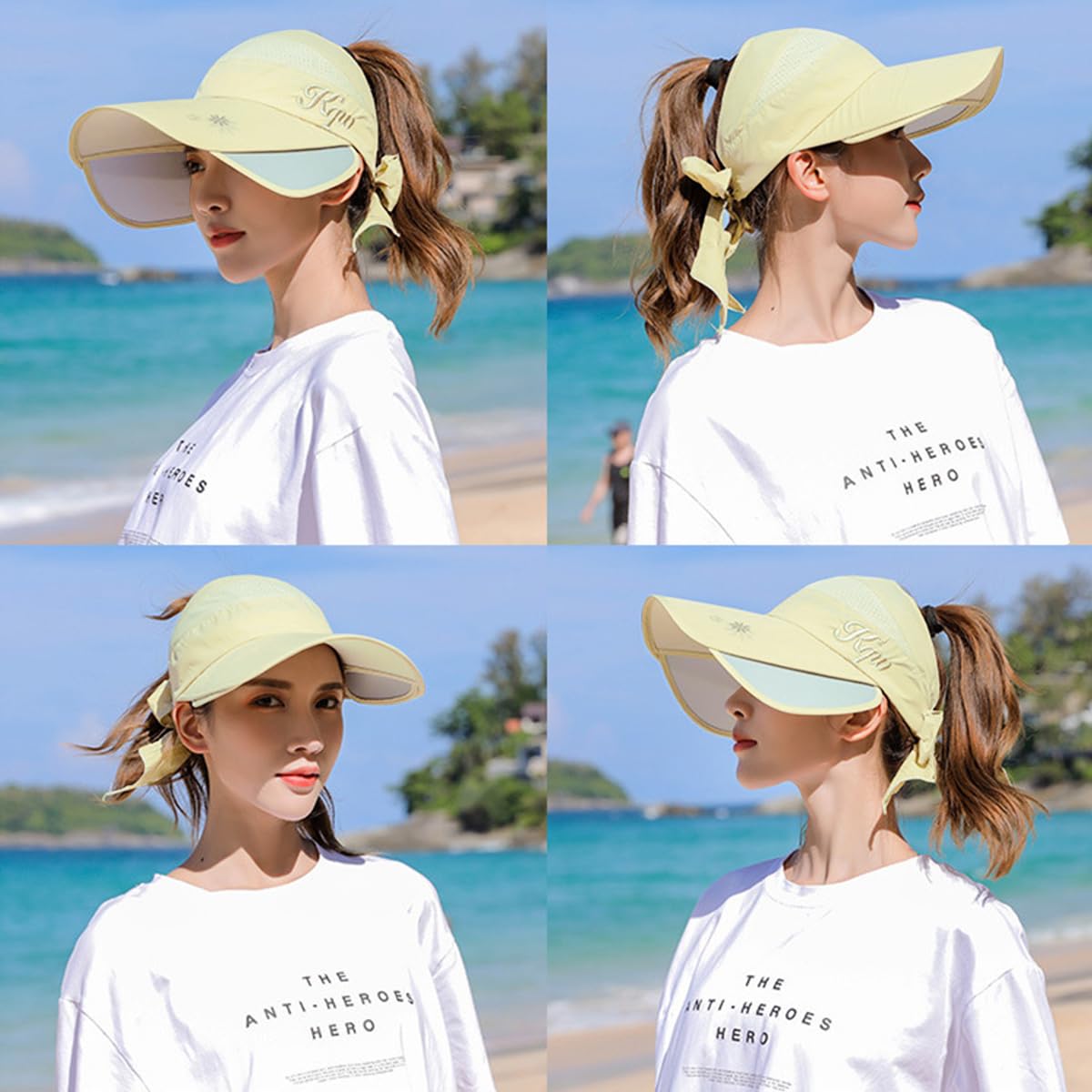 PALAY Sun Hats for Women, Wide Brim Visor Hat for Women, UV Sun Protection Golf Cap with Retractable Side Brim, Fashion Breathable Hat for Beach Fishing Tennis Running