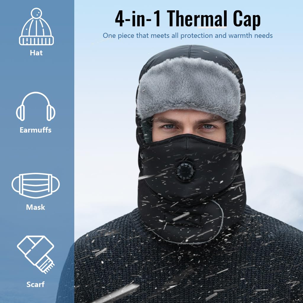 SANNIDHI Winter Cap for Outdoor Cycling and Skiing with Plush Liner and Snap Face Cover | Warm Full Face Hat for Men and Women