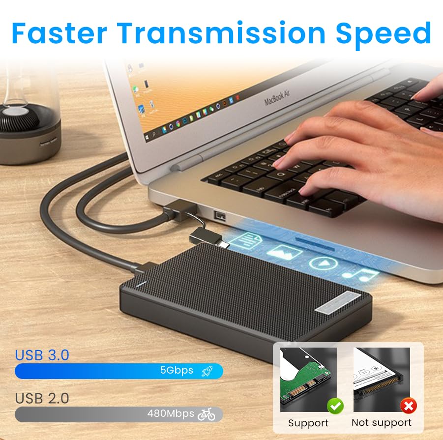 Verilux Hard Drive Enclosure USB 3.0 to SATA III 2.5 in Tool Free Case for HDD and SSD | for PC TV and Xbox