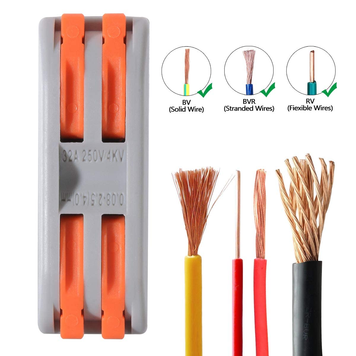 Serplex® 20Pcs Wire Connector Kit 2 Circuit Inline Splices Cable Connector With Control Lever Compact Splicing Wire Jointer Cable Conductor Clamp Wire Connector Jointer Conductor For 28-12 Awg