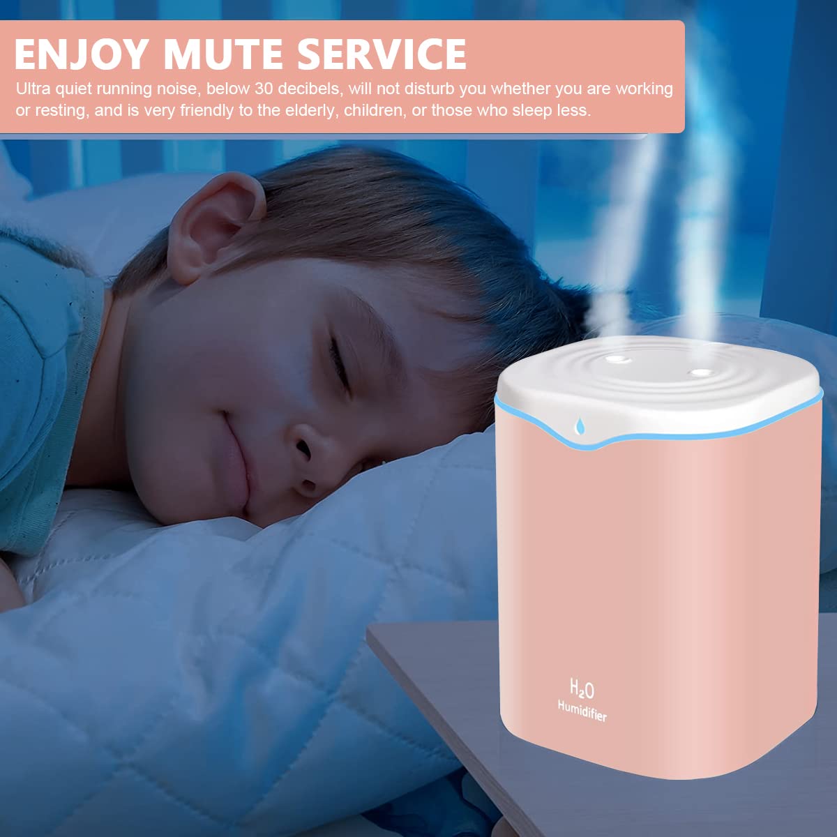 HANNEA Humidifier for Room with 2L Dual Spray Nozzle and 7 Color Light | Quiet USB Design
