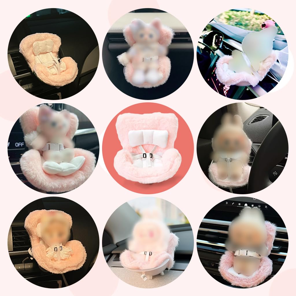 PATPAT Doll Car Seat for 4 inch Dolls with Air Vent Clip and Safety Belt | Pink Plush Stand