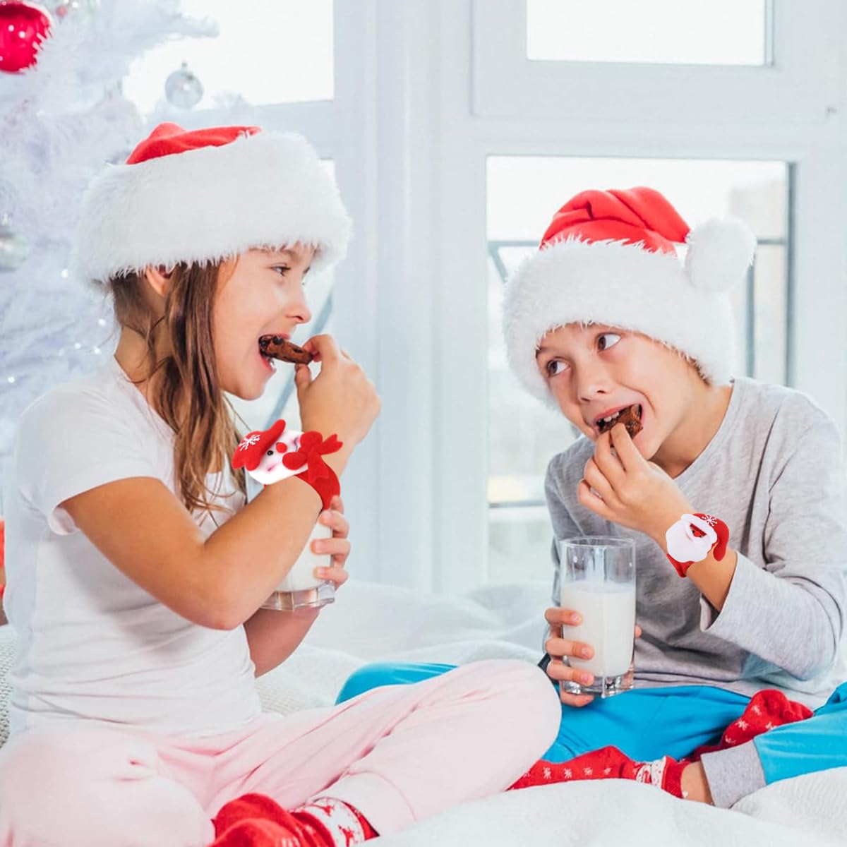 PATPAT Christmas Slap Bracelets for Party Favors with Plush Fabric featuring Santa | Fun Wristbands for Kids and Adults