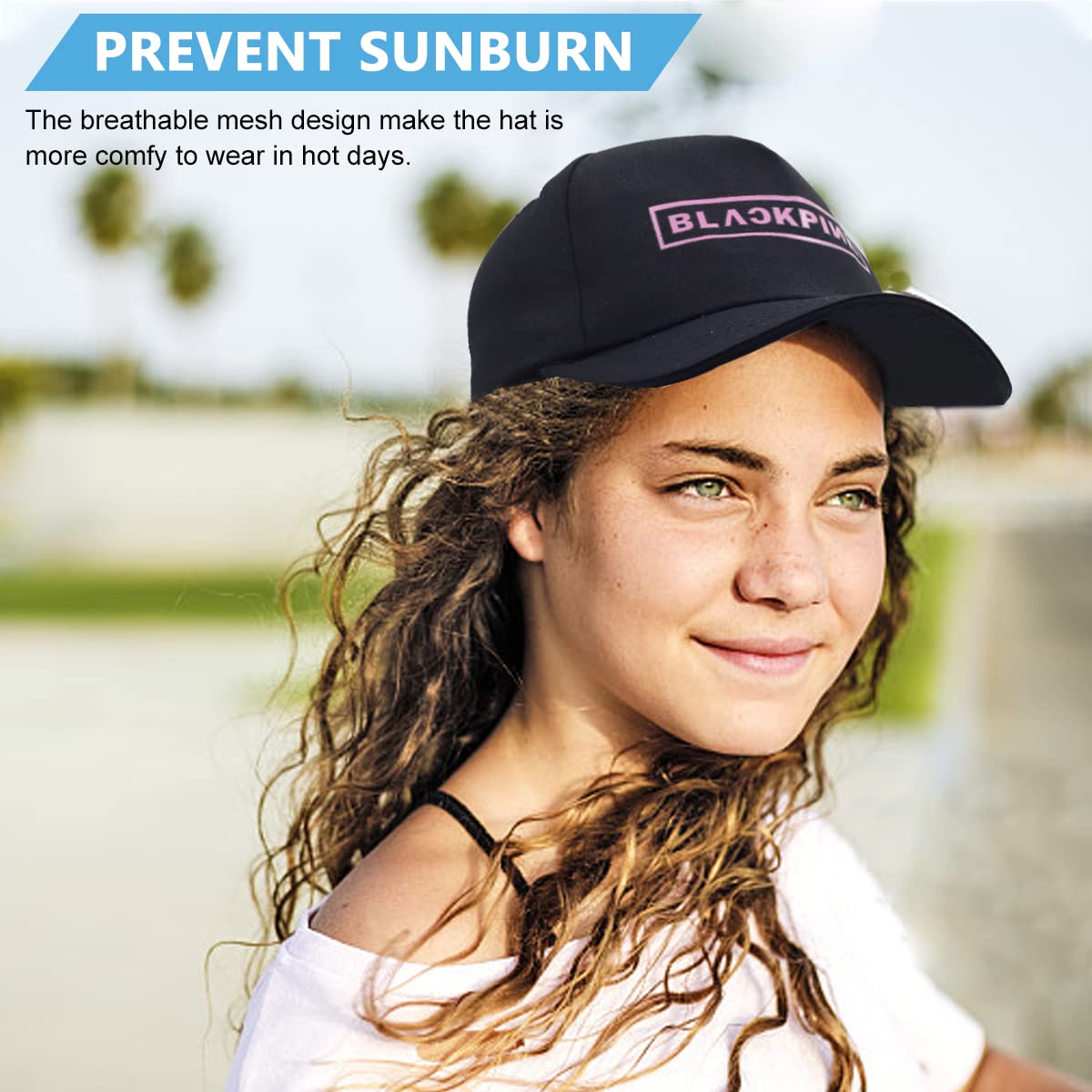 GUSTAVE Blackpink Baseball Cap for Outdoor Activities with Adjustable Closure and 22–23.6 in Fit | Breathable Mesh Hat for Men and Women