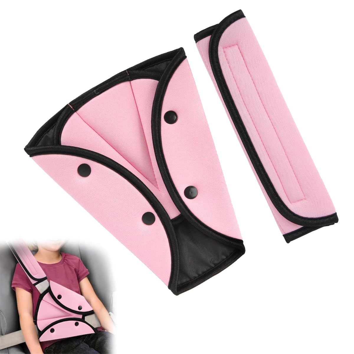 STHIRA Kid's Seatbelt Cover Pad for Child Comfort with Soft Cotton Padding and Breathable Pink Cushion | Universal Fit for Booster Seats and Strollers