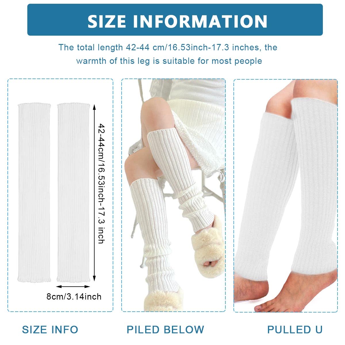PALAY Leg Warmers for Women featuring Ribbed Knit Design 42–44cm Length | White All Season Style
