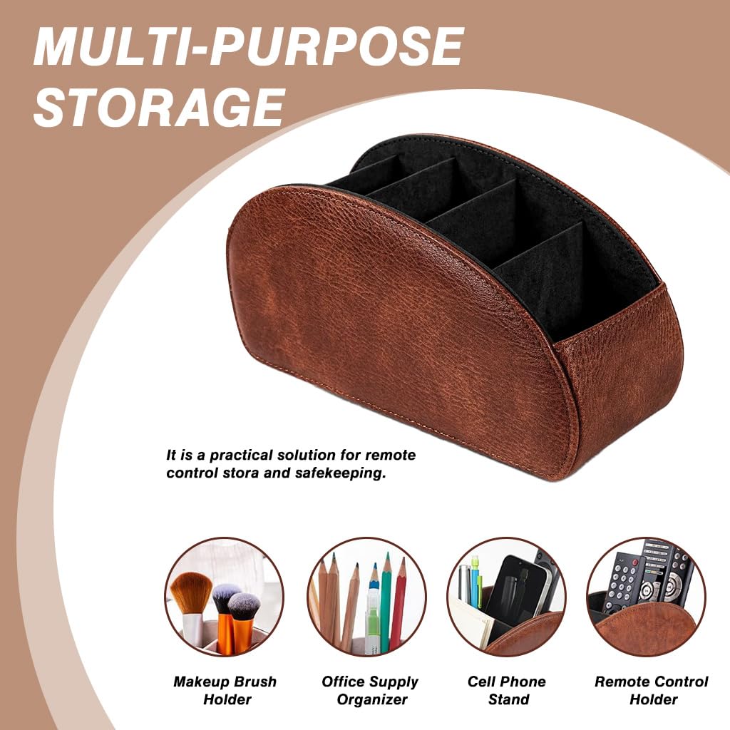 HASTHIP Remotes Organizer for Desk and Living Room featuring 5 Compartments | PU Leather Holder