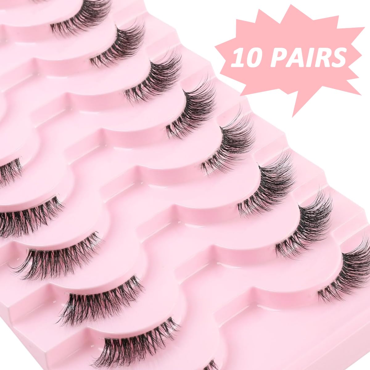 MAYCREATE False Eyelashes for Natural Cat Eye Look with 10 Pairs Mink Half Lashes | Fluffy Accent Strips