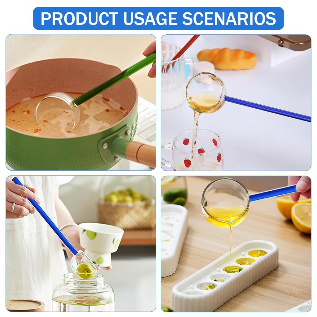 HASTHIP® Glass Oil Spoon Kitchen Glass Spoon Heat Resistant  High Borosilicate Glass Spoon Soup Spoon Multipurpose 9.6 Inches Long Handle Kitchen Spoon