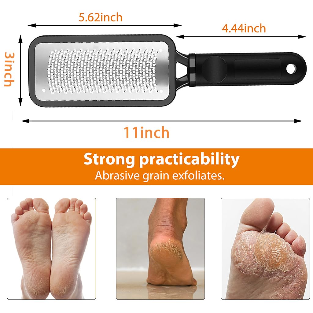 MAYCREATE Foot Scrubber for Dead Skin with Ergonomic Curved Design and 11×3 in Stainless Steel File | Callus Remover for Cracked Heels