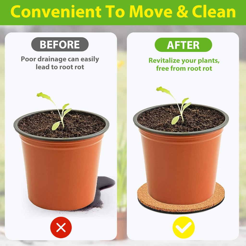 HASTHIP Planter Base for Small Indoor Pots with Anti Slip Pads and 8 in Cork Surface | Protects Furniture from Water Rings