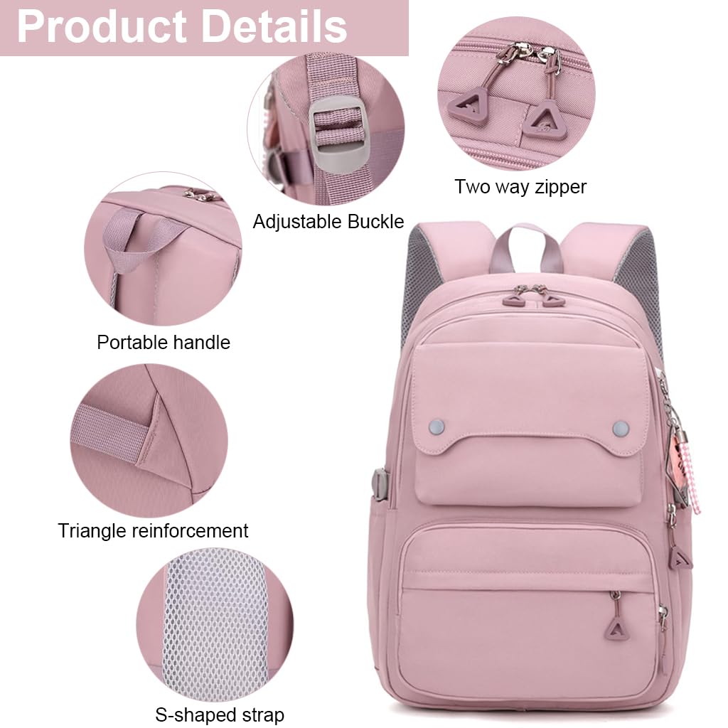 PALAY School Bag for Girls 26L Backpack with Multi Pockets and Padded Straps | Pink Nylon