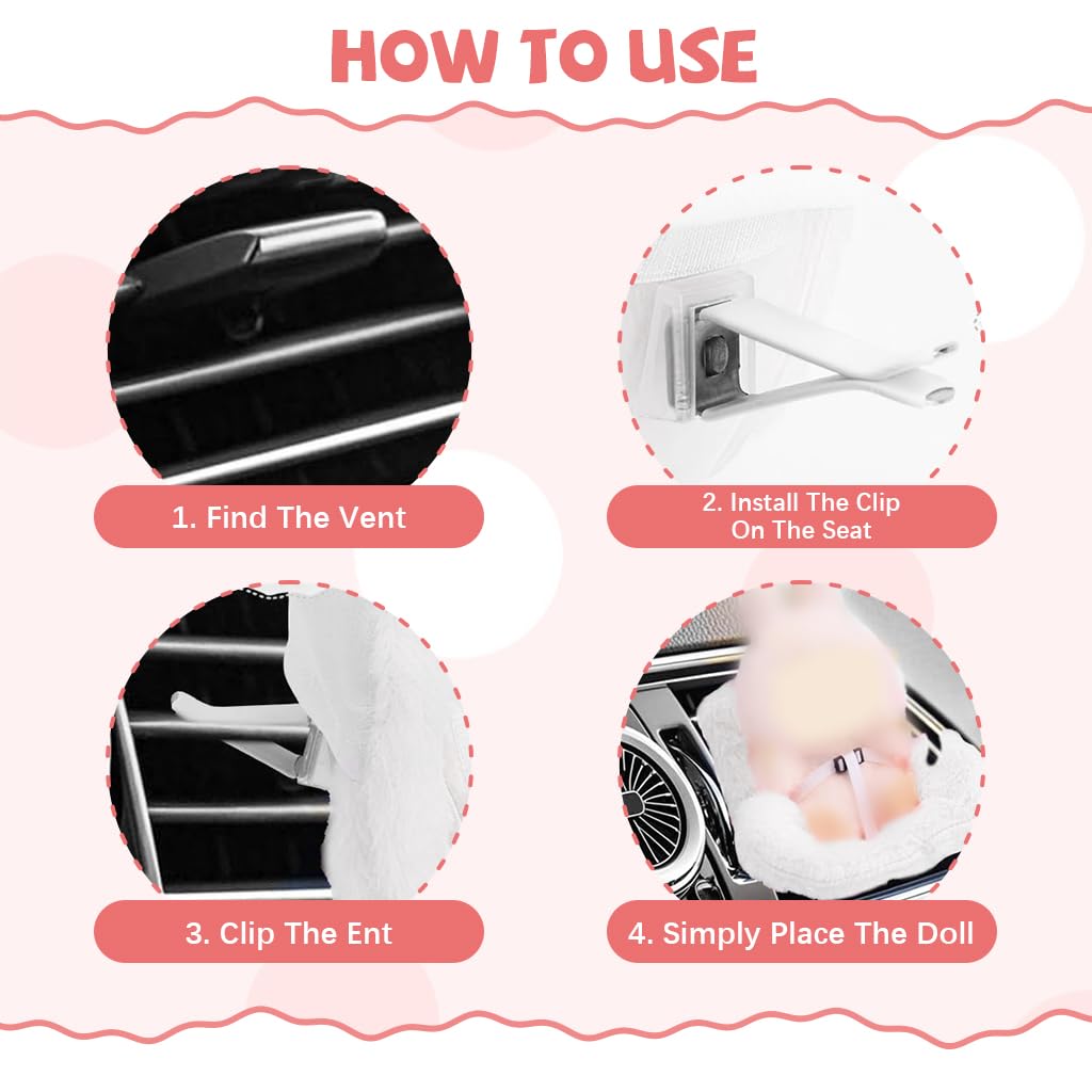 PATPAT Car Ornament for Air Vent with Built‑in Safe Belt and Plush Seat for 4‑inch Doll | Cute Car Charm Gift