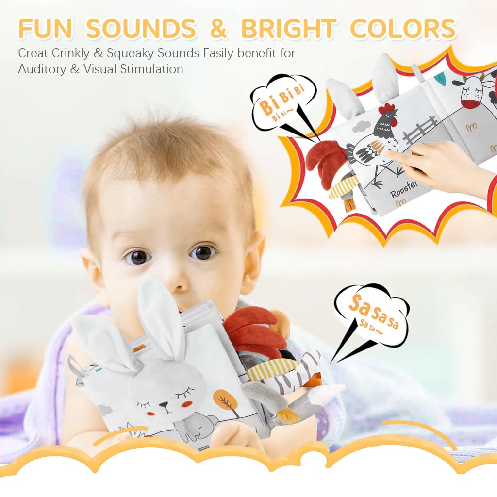 SNOWIE SOFT Rabbit Baby Books for 0–12 Months with Nontoxic Fabric | 3PCS Sensory Toy
