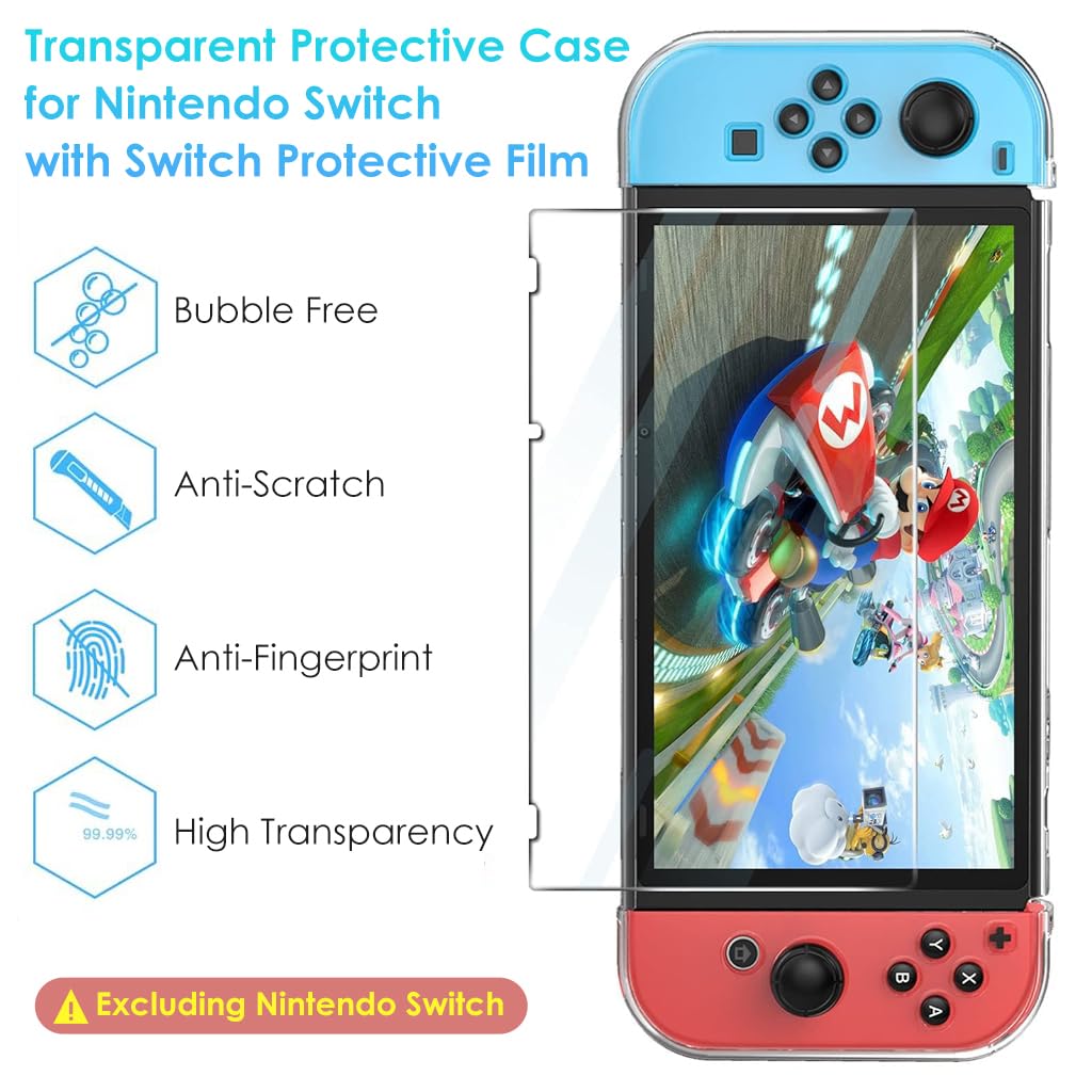 ZORBES Case Compatible with Nintendo Switch featuring 6 Thumb Stick Caps and Kickstand | Clear Protective Film Set for Smooth Gaming