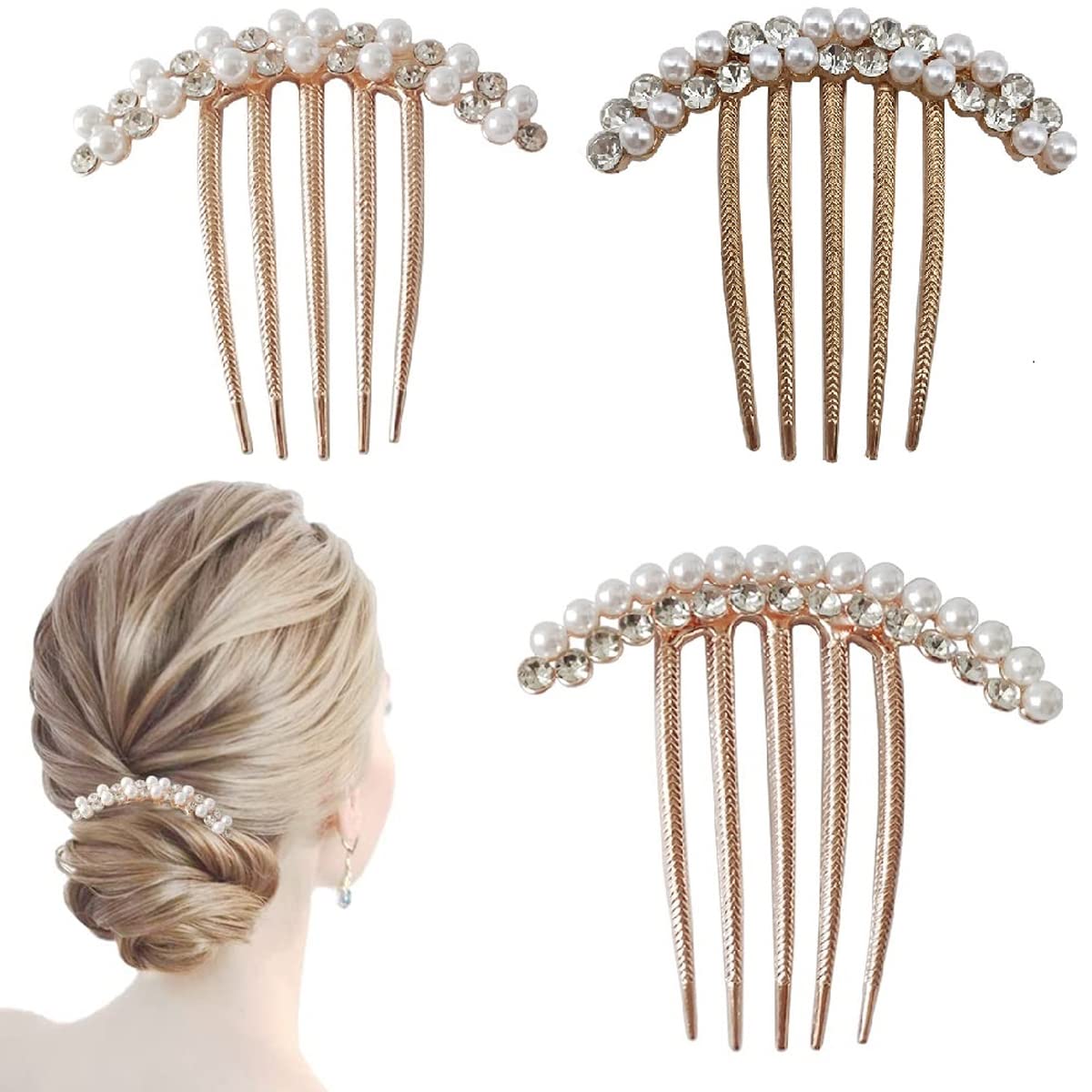 PALAY® Hair Pins for Women Stylish Gold Leaf  Hair Accessories for Women Wedding Bride Flower Comb Clips for Hair Vintage Pearl Headpiece for Brides Bridesmaids Women Girls