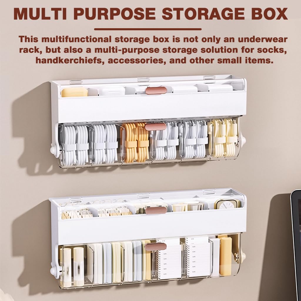 HASTHIP Underwear Storage Box with 11 Clear Compartments and Double Layer Design | Waterproof Wall Mounted Organizer 38x9x16.5cm