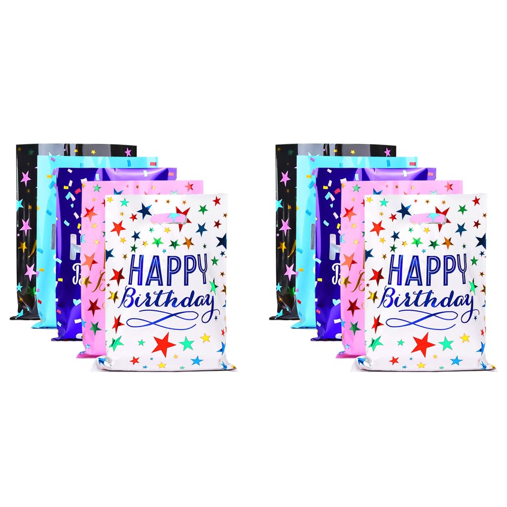 Supvox Birthday Gift Bags 100PCS for Party Favors featuring Five Color Star Print | for Kids