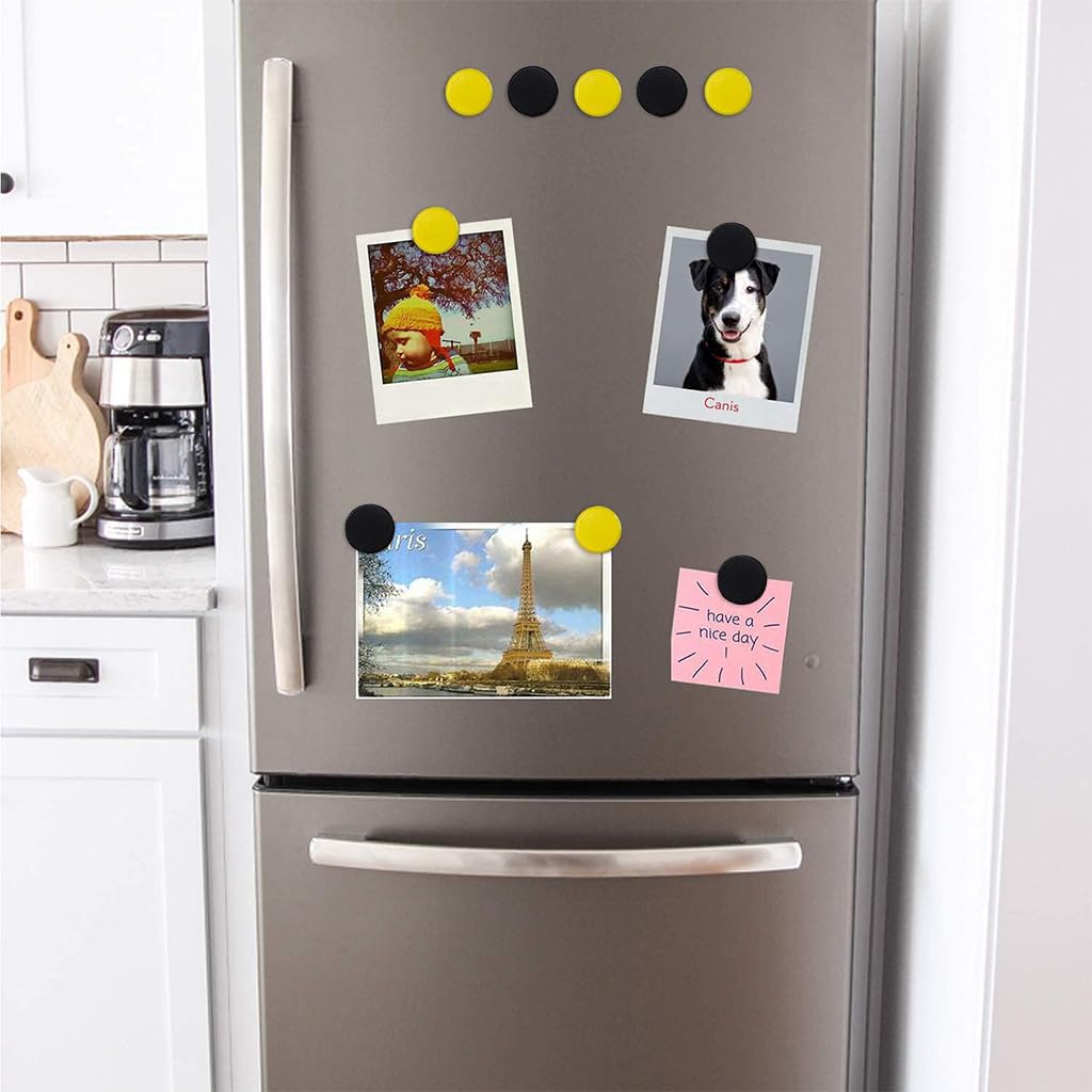 HASTHIP Fridge Magnets for Whiteboard and Refrigerator featuring 20pcs 2cm Strong Hold | Black and Yellow Round Design
