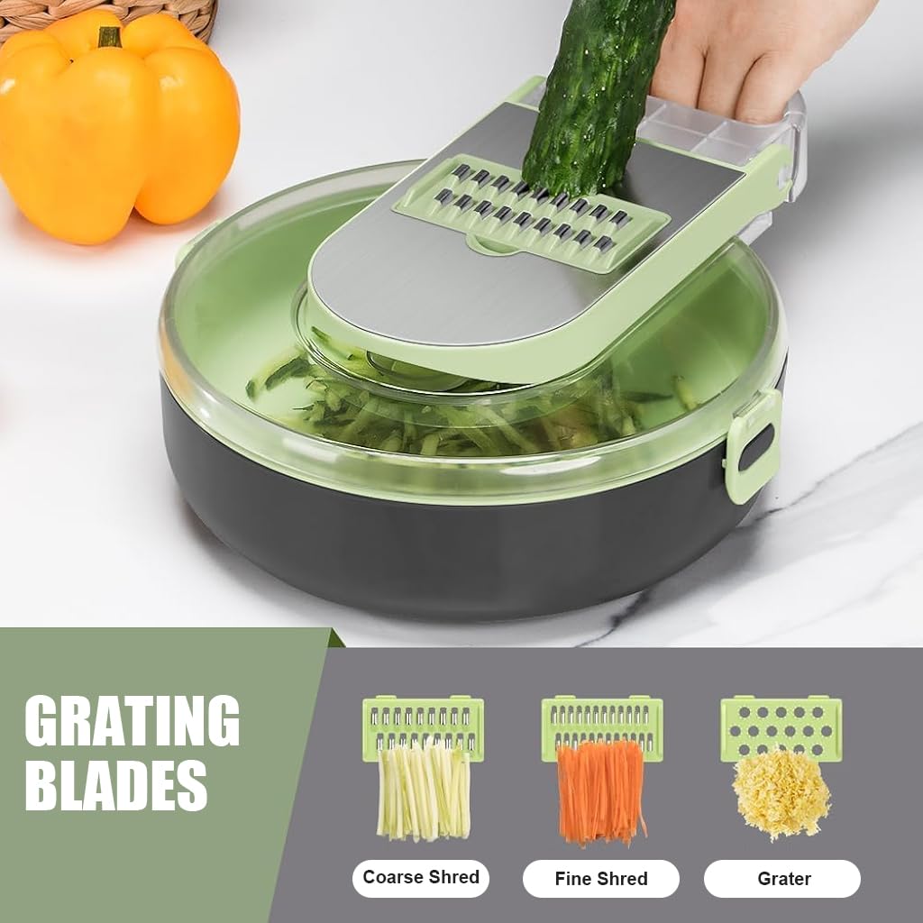 HASTHIP® Vegetable Chopper Food Grater Slicer 8-in-1 Kitchen Vegetable Processor Large Capacity Salad Maker Double Layer Vegetable Chopper with Drain Basket with Hand Guard & Egg Seperator