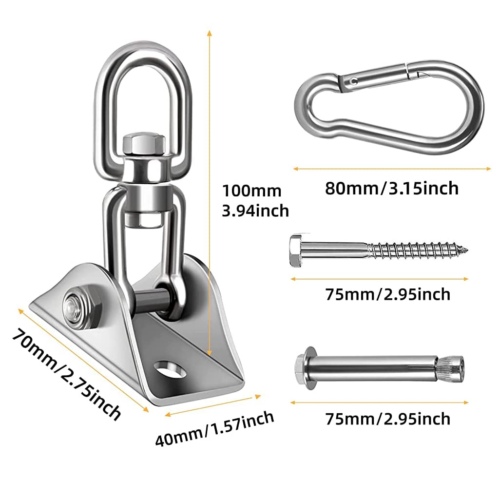 Supvox® Heavy Duty Ceiling Hook Kit for Installation of Hammock, Swing, Sandbag, Yoga Hammock, Ceiling Fan, Ceiling Lights, Stainless Steel 360° Swivel Ceiling Mounting Accessories, Maximum Load 250kg