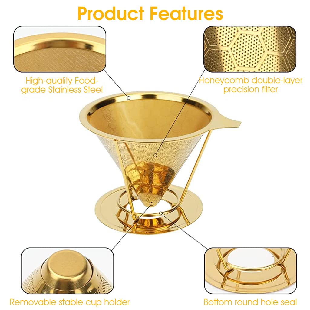 HASTHIP Filter Coffee Maker 800 Mesh for Pour Over Brewing with Dual Layer Stainless Steel | Easy to Clean Paperless Coffee Dripper