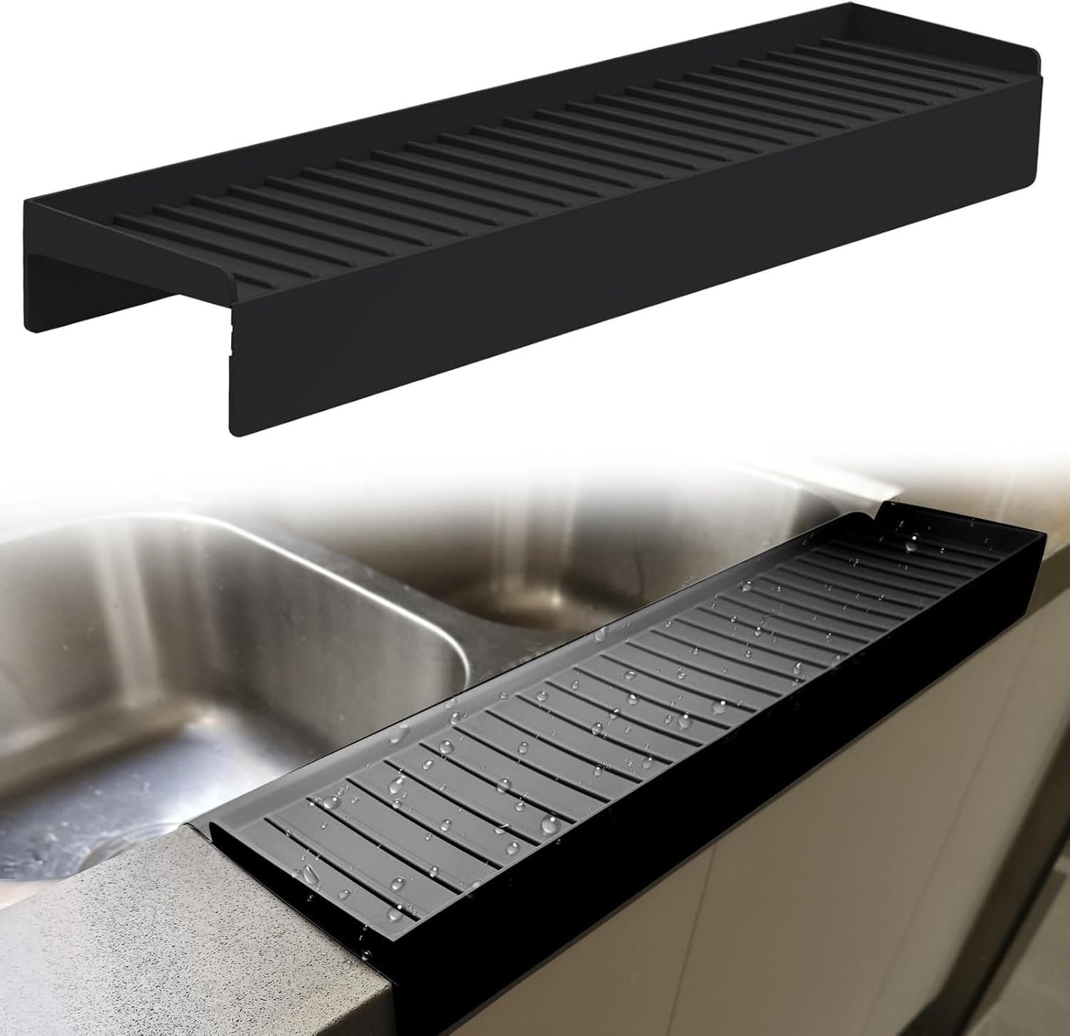 Supvox Silicone Sink Edge Protector for Kitchen Countertops 4x20 in with 5 Degree Tilt Design