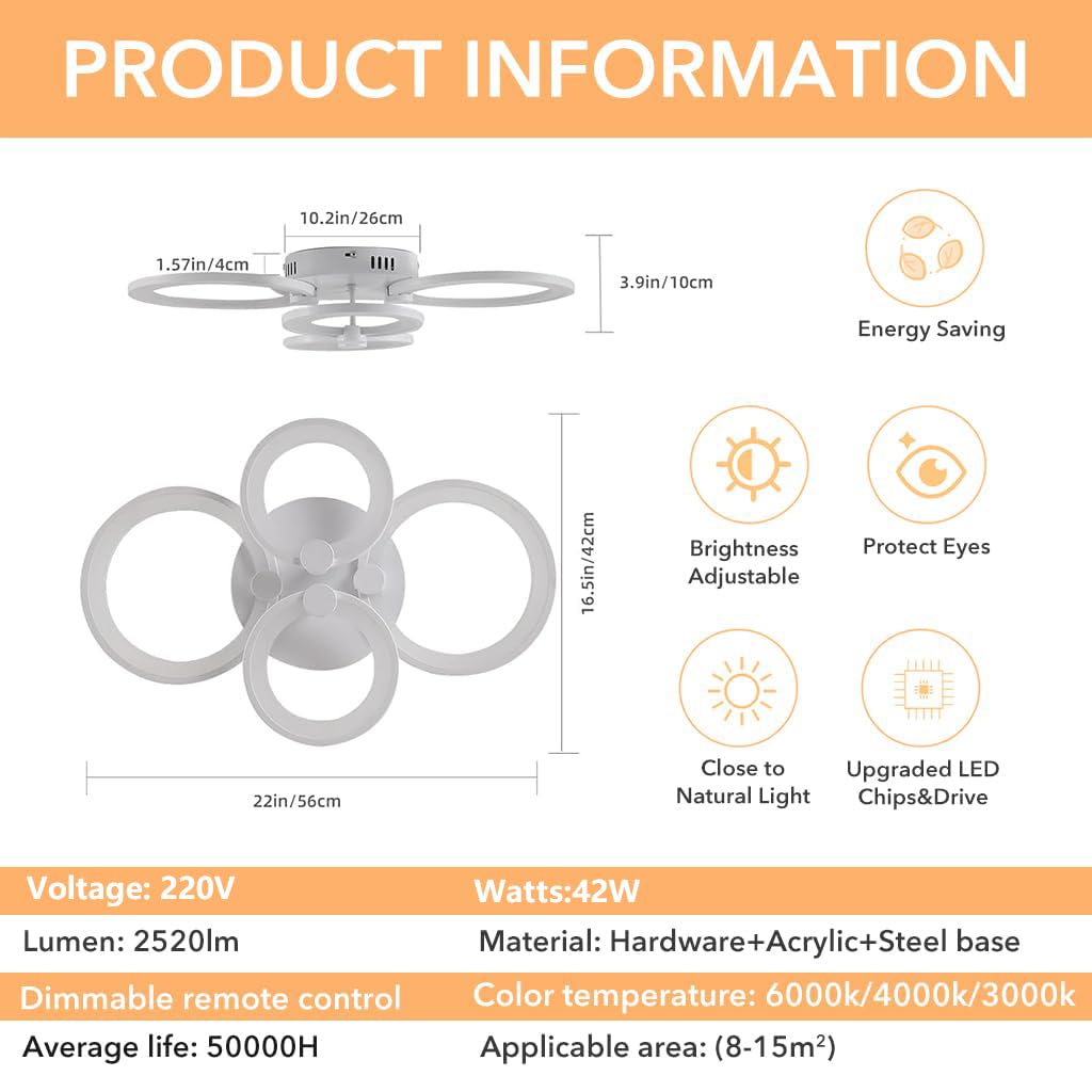 ELEPHANTBOAT LED Ceiling Light for Living Room with Remote Control featuring 36W Dimmable 3-Color 2800–6000K Illumination