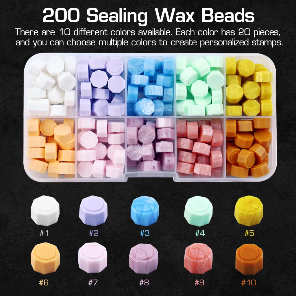 HASTHIP® 200 Pieces Sealing Wax Beads Set, 10 Grids 10 Colors Seal Wax Pellets for Stamp Seals Invitations, Scrapbook, Eco Seal Wax Beads Kit with Plastic Box Colors Seal Wax Pellets