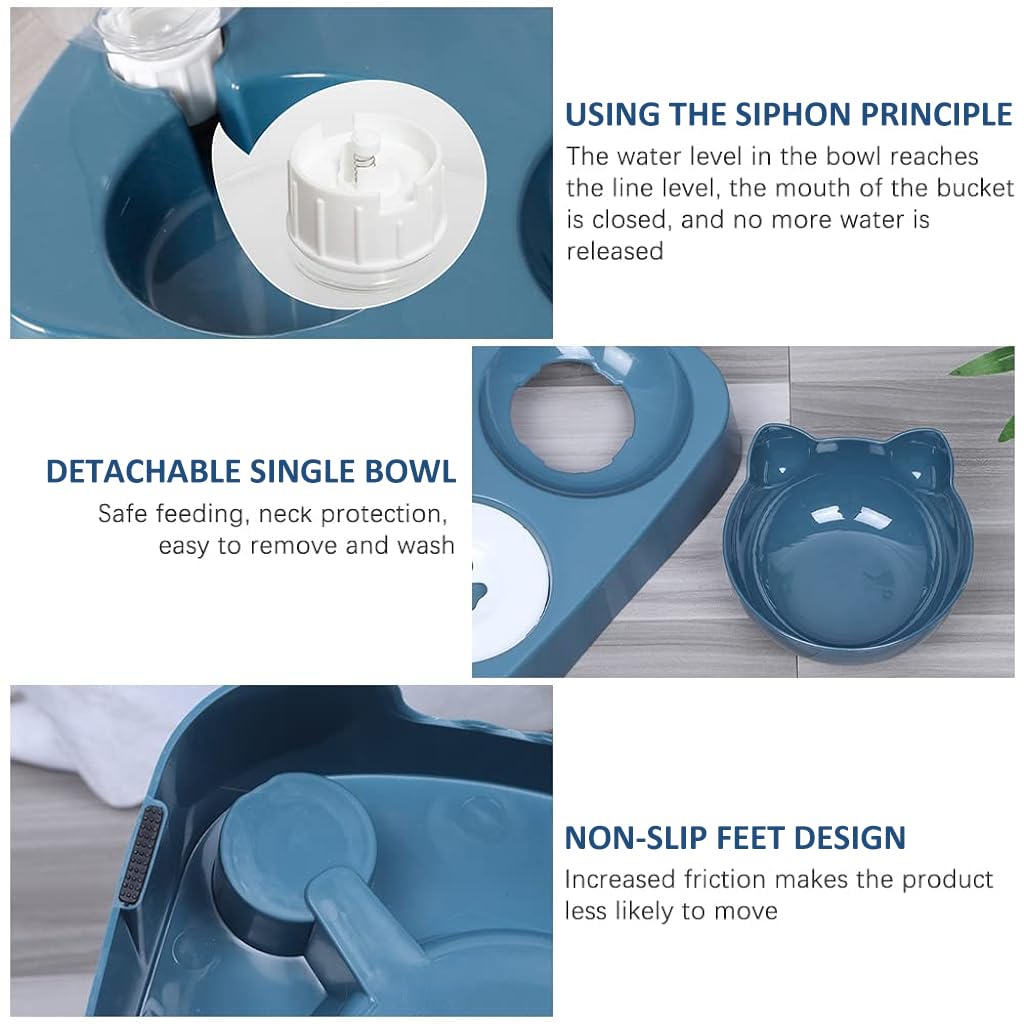 Qpets® Cat Dog Feeding Bowl, 2 in 1 Pet Food Bowl with Water Bowl, High Footed Cat Bowl Cartoon Anti Overturning Automatic Refilling Feeding Bowl for Small and Medium Pets Cats Puppies