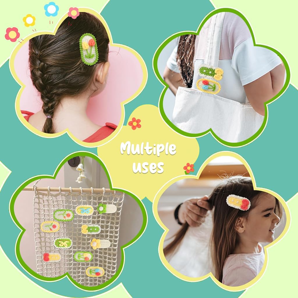 PATPAT® DIY Crochet Hair Clip Material Kit for Beginners Set of 10Pcs DIY Crochet Hair Clips DIY Crochet Bang Clip Material Kit Starter Friendly Crochet Kit Gift for DIY Lovers