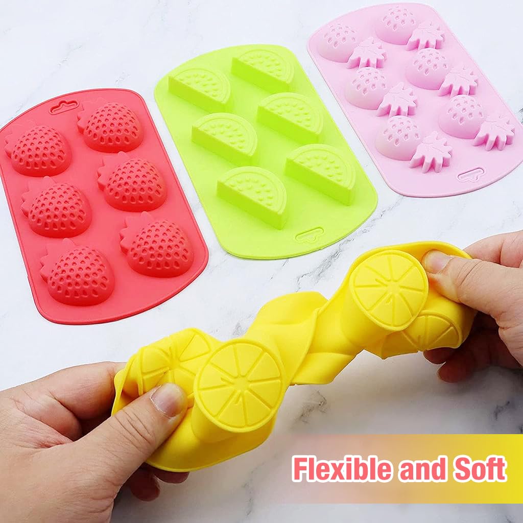 HASTHIP® Fruit Molds 4Pcs Food-Grade Silicone Molds with Dripper Fruit Shape Kitchen Molds Baking Tool 6-Grid Kitchen Molds for Chocolate, Candy, Mousse, Ice Cube & Jelly