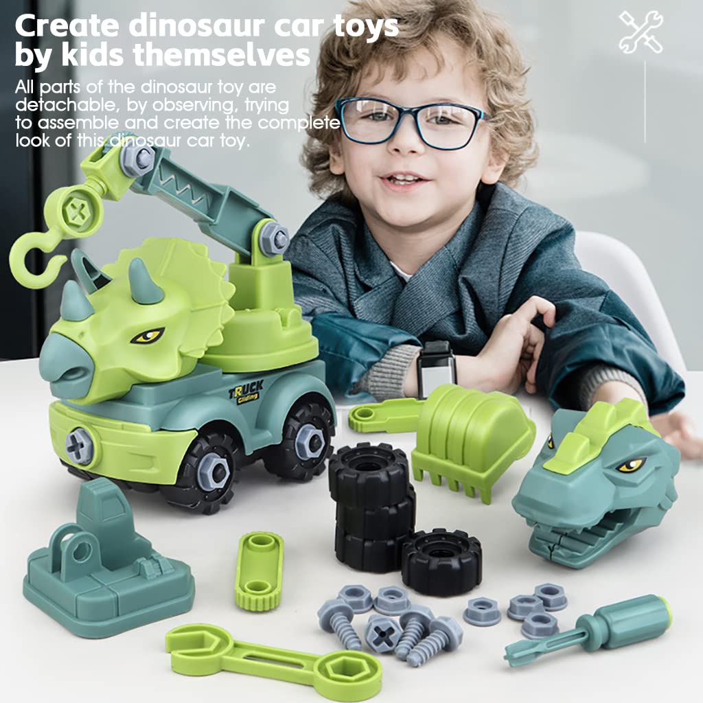 PATPAT Dinosaur Car Toy for Kids, Dinosaur Toys for Kids, Assembly Dinosaur Toy with Mini Toy Screwdriver and Wrench, STEM Building Blocks Toy Birthday Gifts for Boys Girls 3+ Years Old-Triceratops