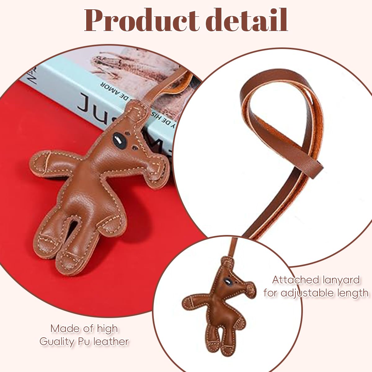 Zibuyu Bag Charm for Backpack or Handbag featuring PU Brown Bear Pendant | 2PCS Keyring Set
