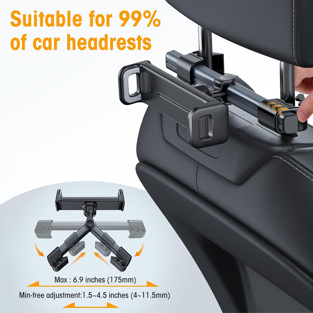 STHIRA Car Tablet Holder for Back Seat featuring Clip-On Retractable Arm and 360° Rotation | Fits 4.7–13 in Devices