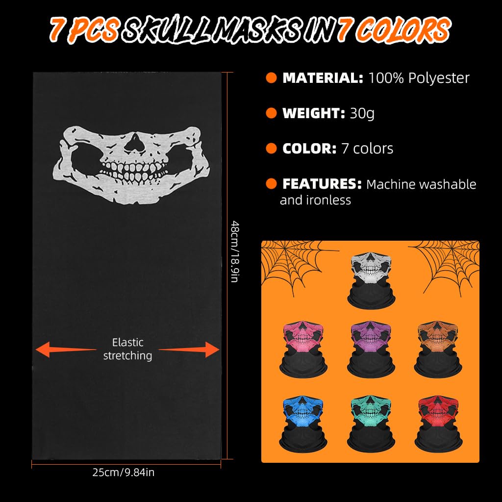 STHIRA Face Mask for Bikers 7 Pcs Set for Halloween with Quick Dry Breathable Soft Polyester | UV Protection for Men
