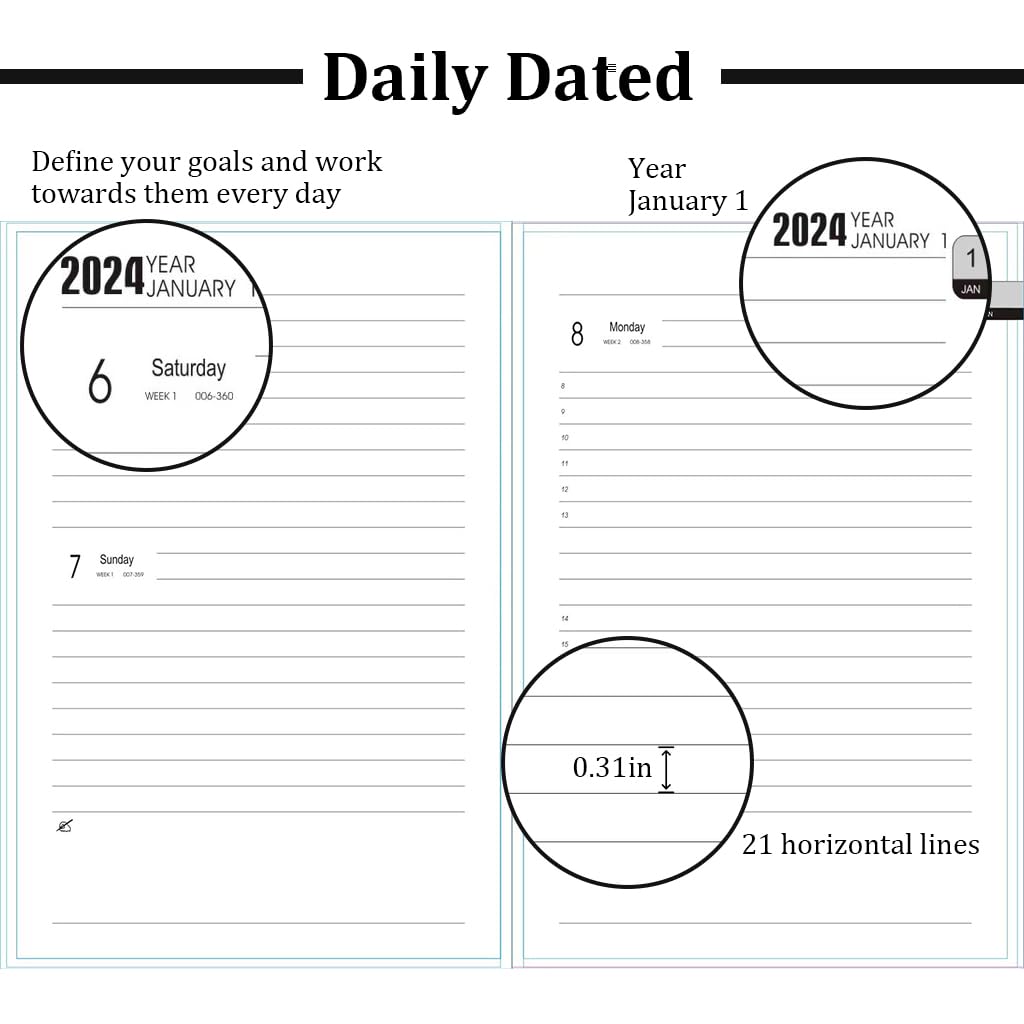 ZIBUYU A5 Diary Planner for 2024 with Refillable Pages and Elastic Closure | Black PU Leather Journal for Men