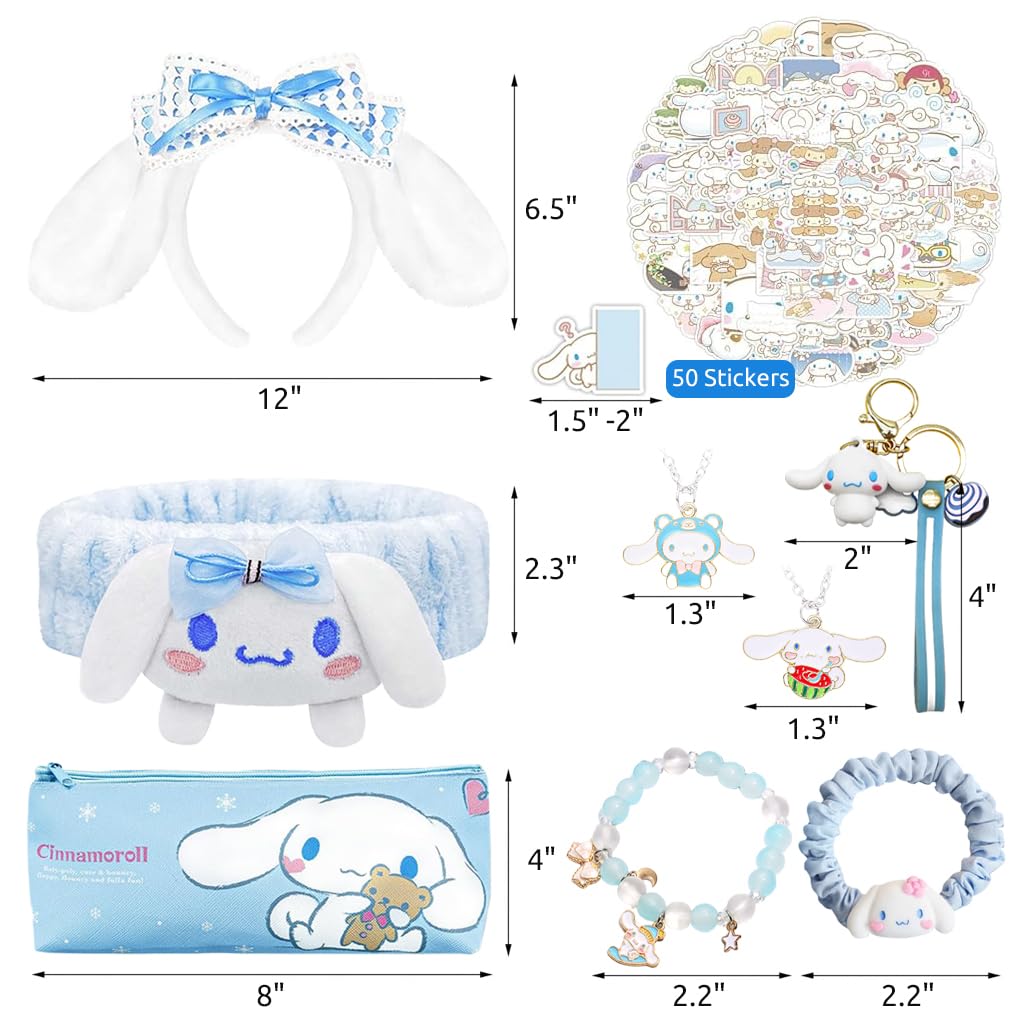 HASTHIP Cinnamoroll School Kit for Girls with Headbands Stickers and Keychain | 9Pcs Kawaii Sanrio Stationery Set