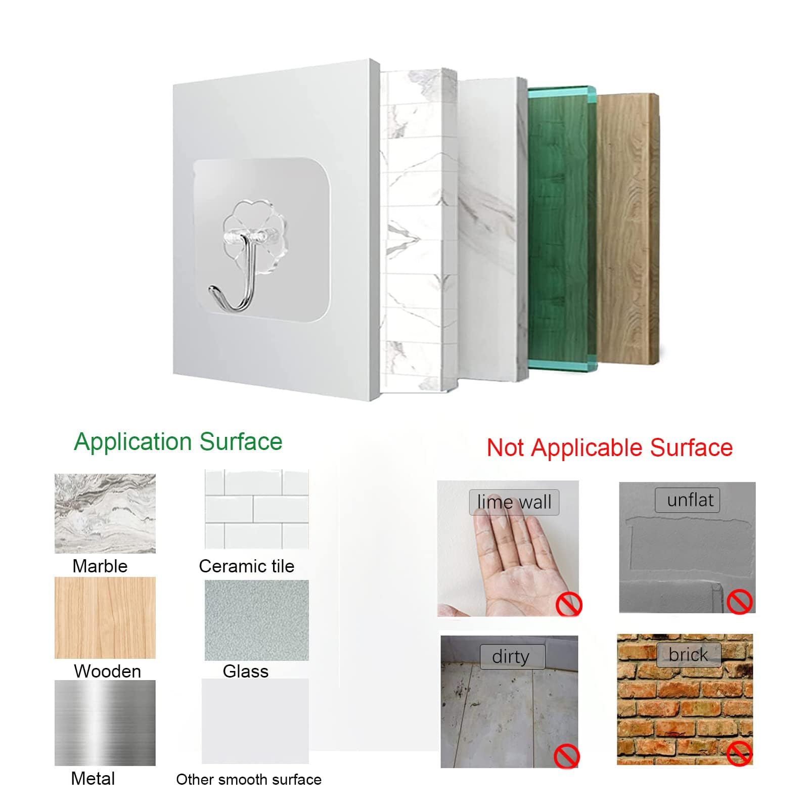 HASTHIP Self Adhesive Wall Hooks for Bathroom and Kitchen with 20 Pack 22lb Load | Transparent Plastic and Metal Design