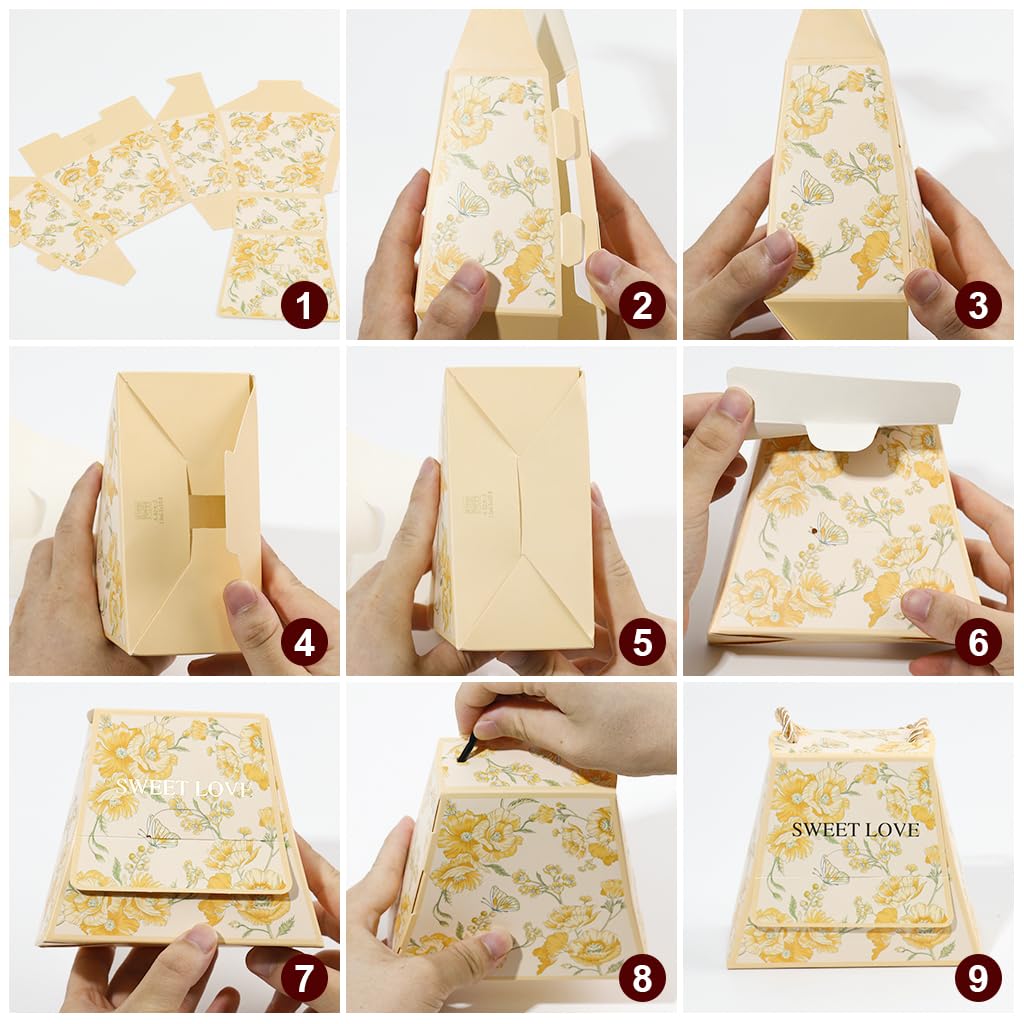 HASTHIP Decorative Paper Folding Storage Box for Gifts and Weddings 20pcs 13x6.5x10.8cm with Rope Handle | White Cardpaper Design