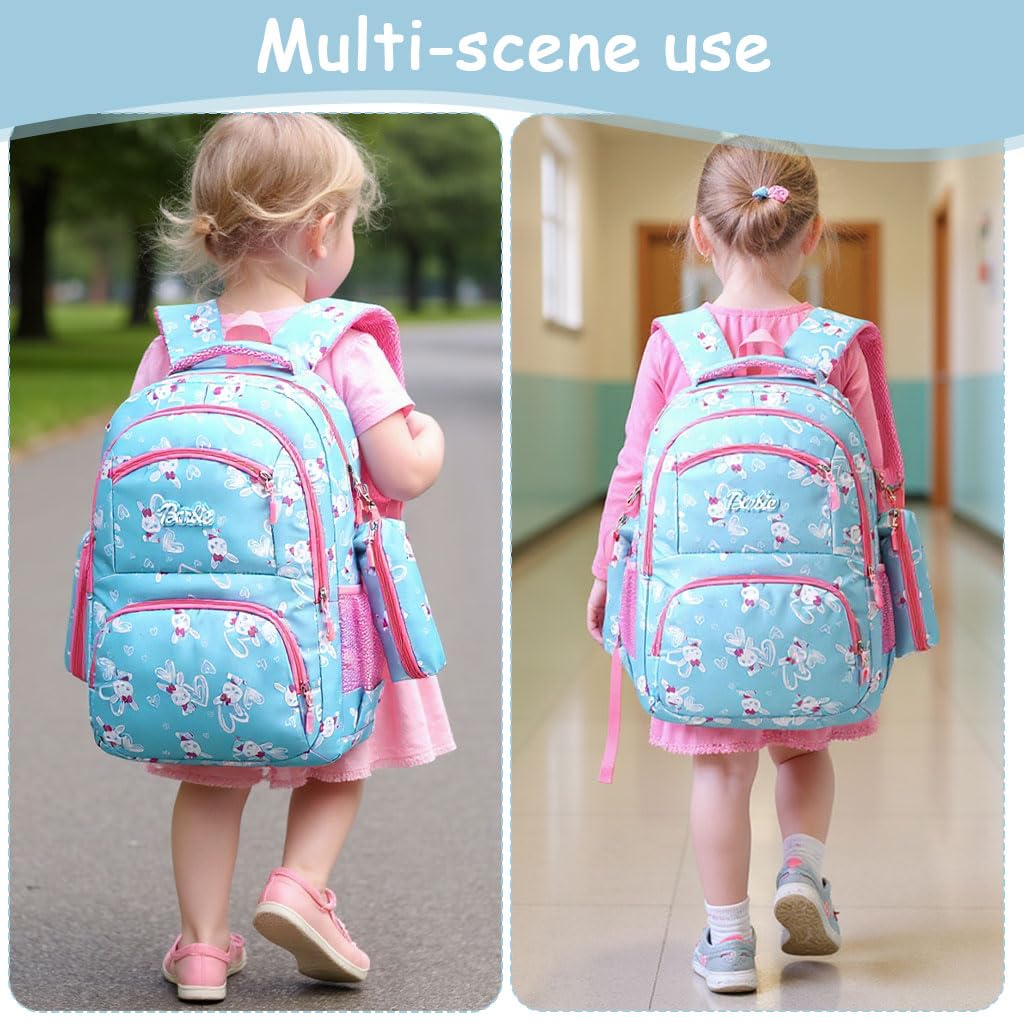 Zibuyu Cute Rabbit Backpack for Girls with Matching Pencil Case 46×33×20cm | Water Repellent Lightweight School Bag
