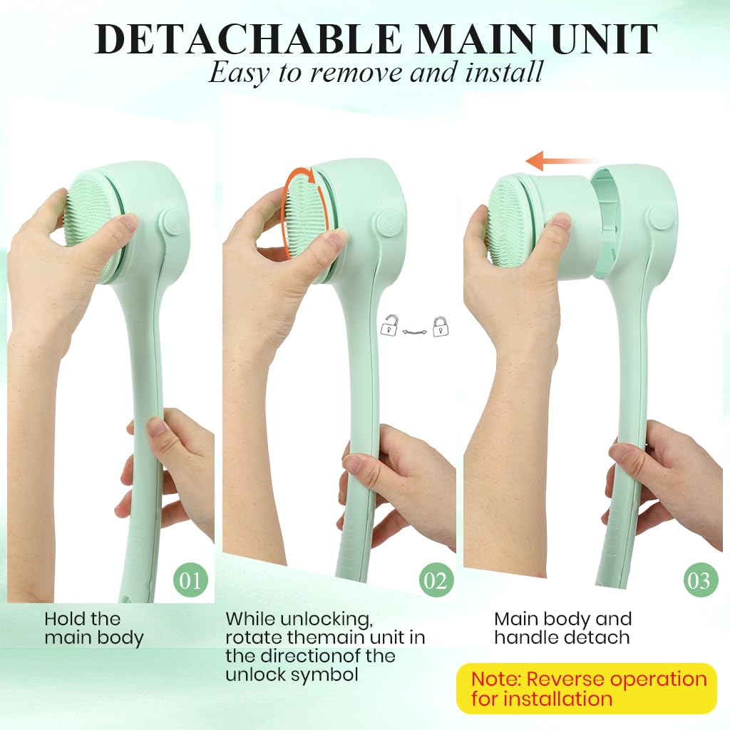 HANNEA Electric Bath Brush with 4 Brush Heads and 180° Dual Handle | 1200mAh USB Rechargeable Green