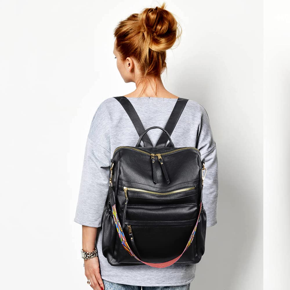 PALAY Vintage Soft PU Leather Backpack for Travel with 12.3×13.4×6.3 in Capacity | Black