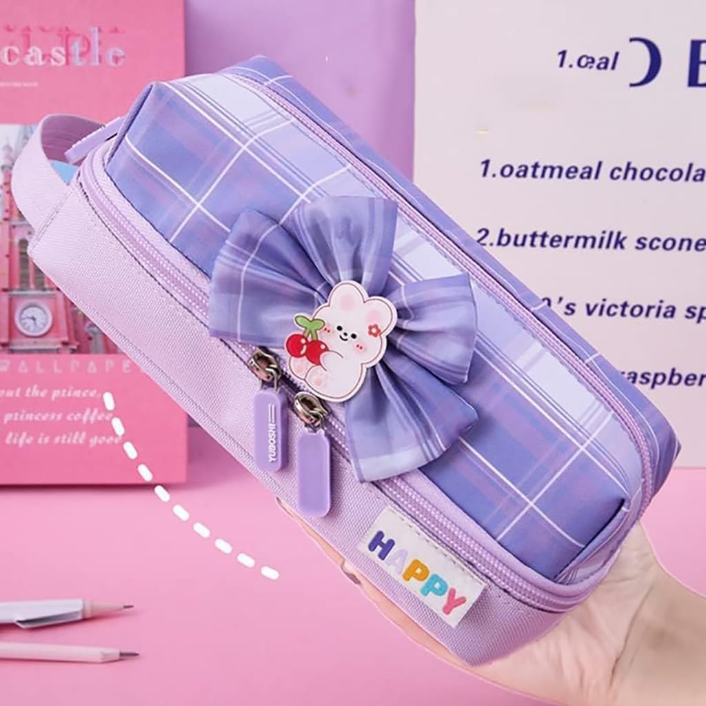 Zibuyu Pencil Case for Stationery and Cosmetics featuring Double Zipper & Gusset Design | 8.3 x 3.5 x 3.1 in Canvas Organizer for Girls