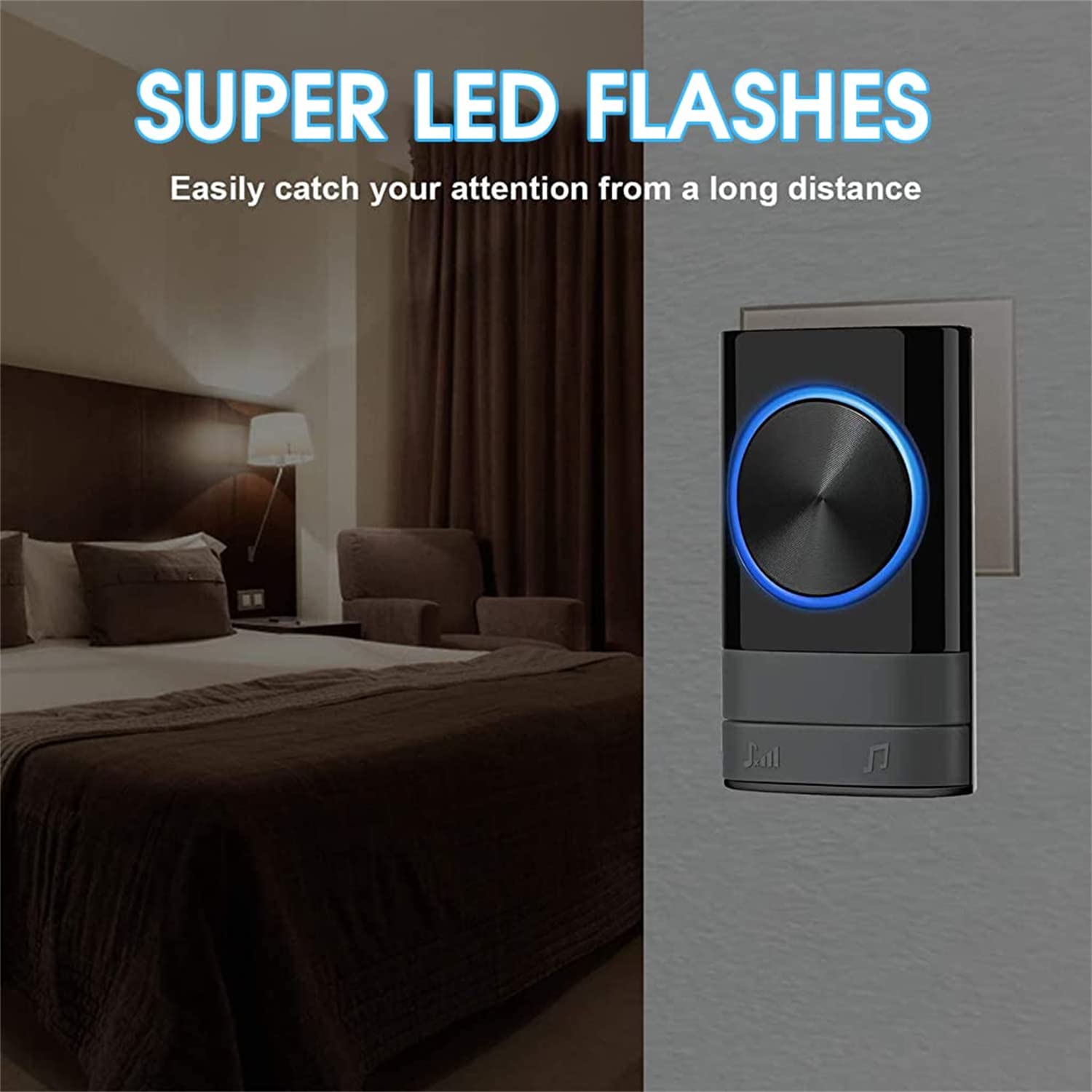 Supvox Wireless Doorbell for Home with Flash Light and 328ft Range | Self-Powered Battery Free Design