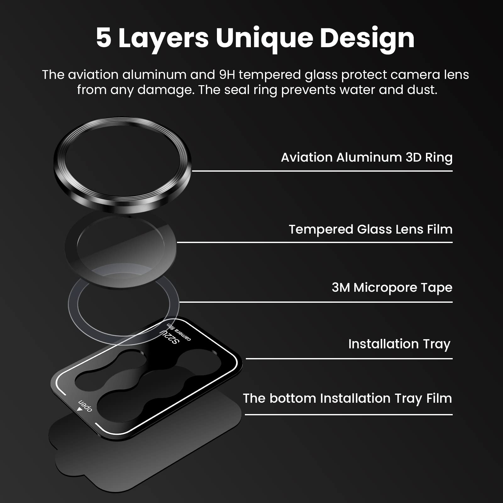 ZORBES Lens Protector for Galaxy S22 Ultra (2022) Metal Anti-Scratch Camera Lens Protector Cover (Yaoye Black)